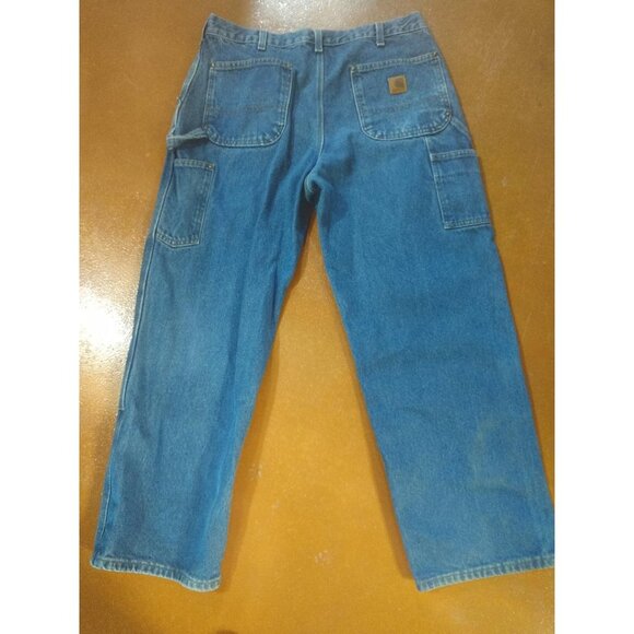 Carhartt Mens Blue Denim Carpenter Jeans Relaxed Fit 36x30 Heavy Duty - Picture 2 of 7